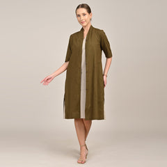 Dakota Set Of 2 - Long Shirt Jacket & Dress - Olive & Greige