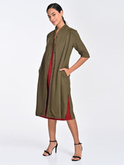 Dakota Set Of 2 - Long Shirt Jacket & Dress - Olive & Maroon