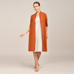 Dakota Set Of 2 - Long Shirt Jacket & Dress - Orange & Beige