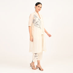 Dakota Co-ord Set With Hand Embroidered Motif - Limited Edition - Pearl White Chanderi Silk