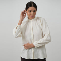 Shoji Set of 2 - Gather Neck Top & Pants - Textured White & Coffee Brown