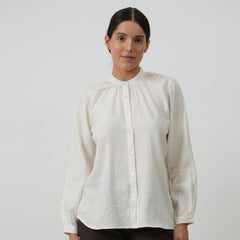 Shoji Gather Neck Shirt - Soft White Linen