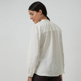Shoji Set of 2 - Gather Neck Top & Pants - Textured White & Coffee Brown