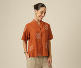 Klara Shawl Collar Top - Orange With Embroidery