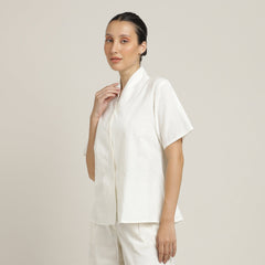 Klara Shawl Collar Top - Ecru