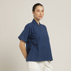 Klara Shawl Collar Top - Navy Blue