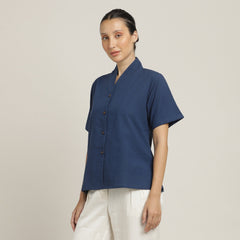 Klara Shawl Collar Top - Navy Blue