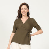 Evelyn Wrap Top - Olive Green