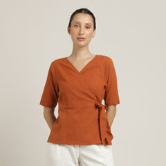 Evelyn Set Of 2 - Wrap Top & Barrel Leg Pants - Autumn Rust & Ecru
