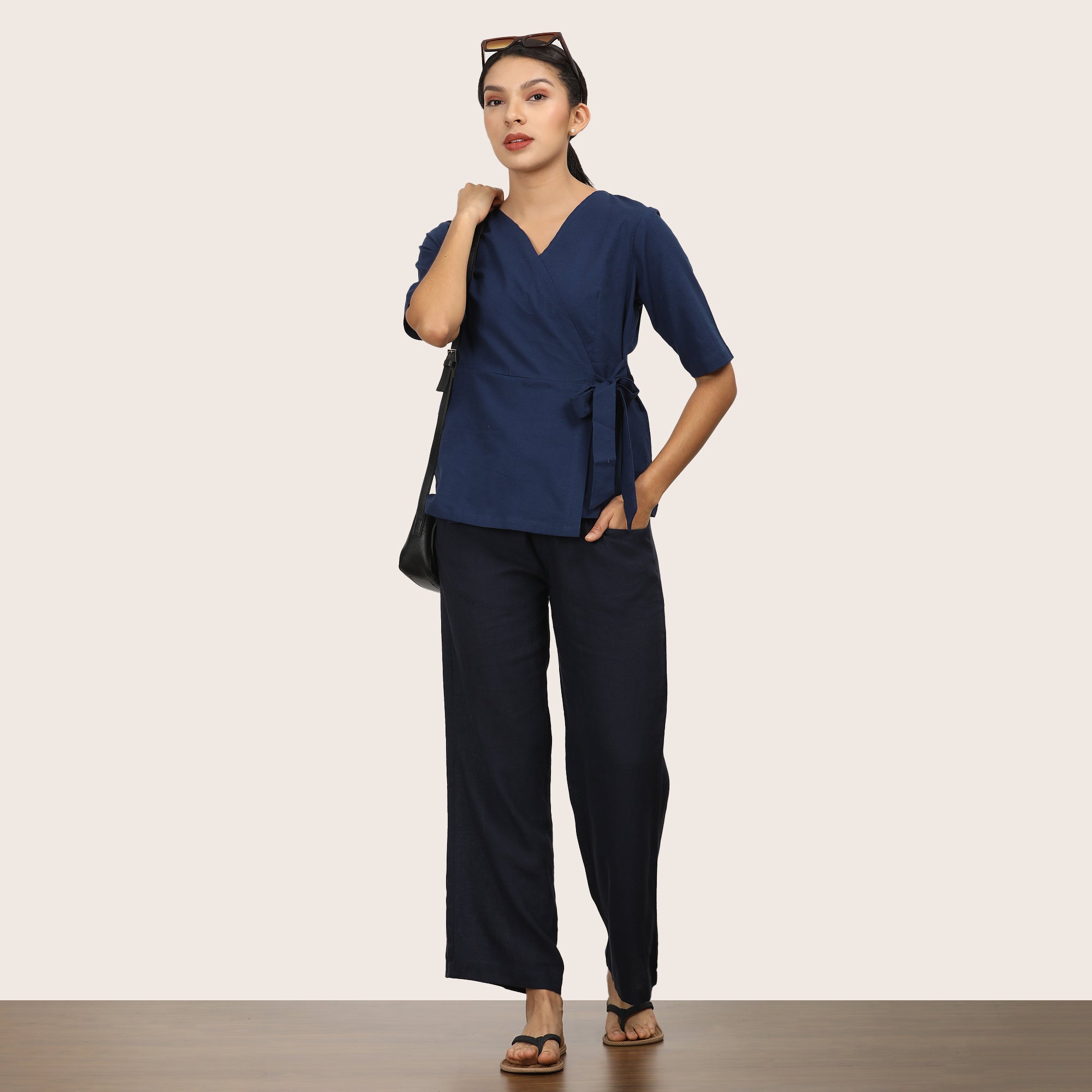Saltpetre Women Piece Co-ord Set In Natural Navy For Formal or Casual Wear Organic Cotton Linen