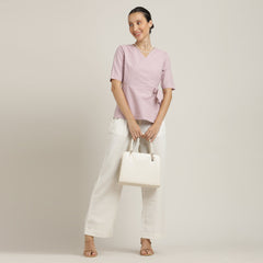 Evelyn Set Of 2 - Wrap Top & Barrel Leg Pants - Pastel Pink & Ecru