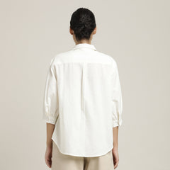 Flora Set Of 2 - Puff Sleeves Top & Wide-Leg Cropped Chinos - Ecru & Beige