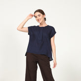 Alice Half Placket Top - Navy Blue
