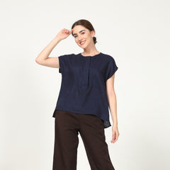 Alice Half Placket Top - Navy Blue