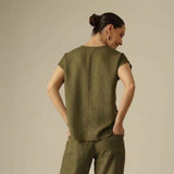 Alice Half Placket Top - Olive