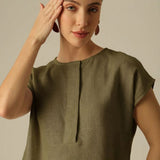 Alice Half Placket Top - Olive