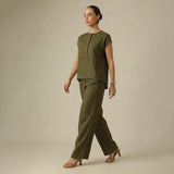 Alice Half Placket Top - Olive