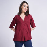Diana Front Pleat Top - Maroon