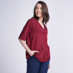 Diana Front Pleat Top - Maroon