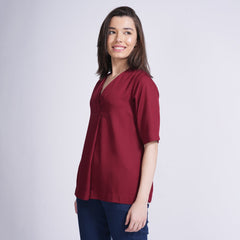 Diana Front Pleat Top - Maroon