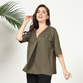 Diana Front Pleat Top - Olive Green