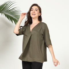 Diana Front Pleat Top - Olive Green