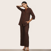 Nyla Co-Ord Set Of 2 - Long Line Shirt & Pants - Coffee Brown