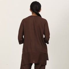 Nyla Co-Ord Set Of 2 - Long Line Shirt & Pants - Coffee Brown