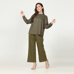 Uncollared Shirt - Olive Green
