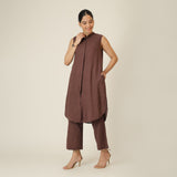 Dahlia Sleeveless Long Shirt - Coffee Brown