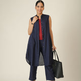 Wendy Set Of 3 - Sleeveless Shrug,Top & Pants - Navy Blue & Maroon