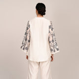 Sylvia Tunic - With Hand Embroidered Motif - Limited Edition - Pearl White Chanderi Silk
