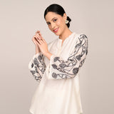 Sylvia Tunic - With Hand Embroidered Motif - Limited Edition - Pearl White Chanderi Silk