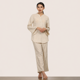 Sylvia Co-Ord Set Of 2 - Bell Sleeves Short Tunic & Pants - Beige