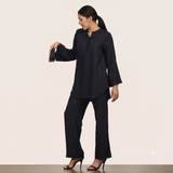 Sylvia Co-Ord Set Of 2 - Bell Sleeves Short Tunic & Pants - Navy