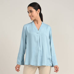 Bella Set Of 2 - Bell Sleeves Top & Chinos - Blue & Beige