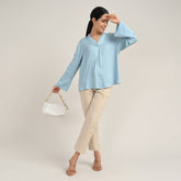 Bella Set Of 2 - Bell Sleeves Top & Chinos - Blue & Beige