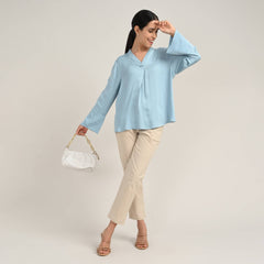 Bella Set Of 2 - Bell Sleeves Top & Chinos - Blue & Beige