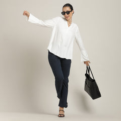 Bella Set Of 2 - Bell Sleeves Top & Chinos - Ecru & Navy Blue