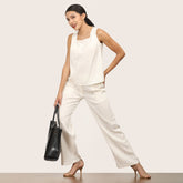 Ruth Co-Ord Set - Square Neck Top & Pants - Ecru