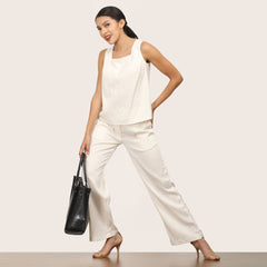 Ruth Co-Ord Set - Square Neck Top & Pants - Ecru