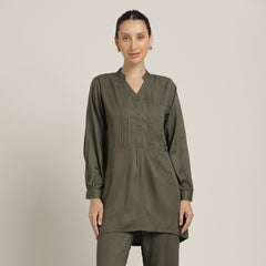 Rumi Co-ord Set - Pintuck Tunic & Pants - Olive Green