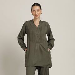 Rumi Pintuck Tunic - Olive Green