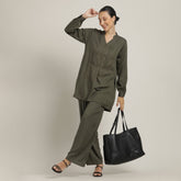 Rumi Co-ord Set - Pintuck Tunic & Pants - Olive Green