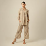 Sherry Co-Ord Set Of 2 - Tunic & Pants - Greige With Embroidery