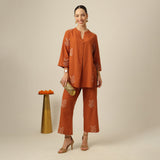 Sherry Co-Ord Set Of 2 - Tunic & Pants - Orange With Embroidery