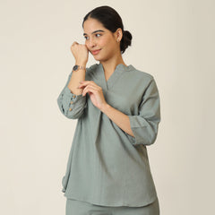Sherry Single Pleated Split V Neck Tunic - Agave Green