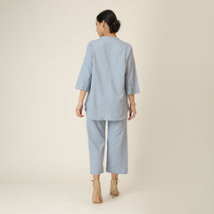 Sherry Single Pleated Split V Neck Tunic - Dusty Blue