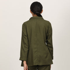 Barbara Co-Ord Set Of 2 - Blazer Shirt & Pants - Olive Green