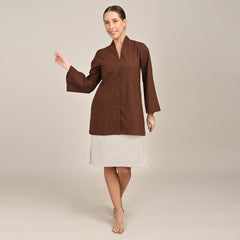 Demi Set Of 2 - Mid Length Shirt Jacket & Dress - Coffee Brown & Greige